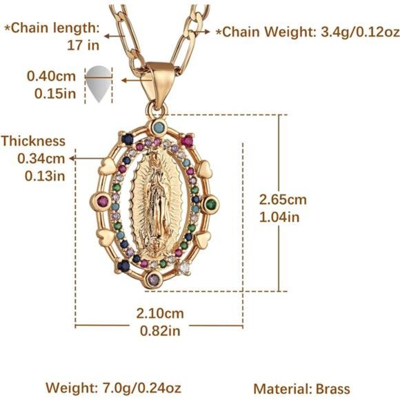 14K Gold Plated Virgin Mary Prayer Necklace Our Lady of Amulet Pendant 17 Inch - Picture 6 of 6